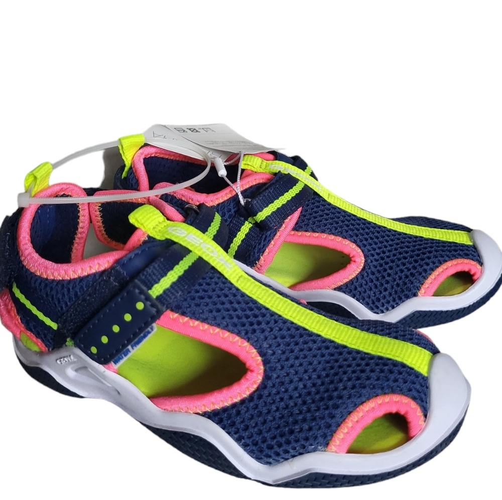 NWOT Geox size 10.5 US EU28 Unisex Wader 3 water shoes navy pink yellow